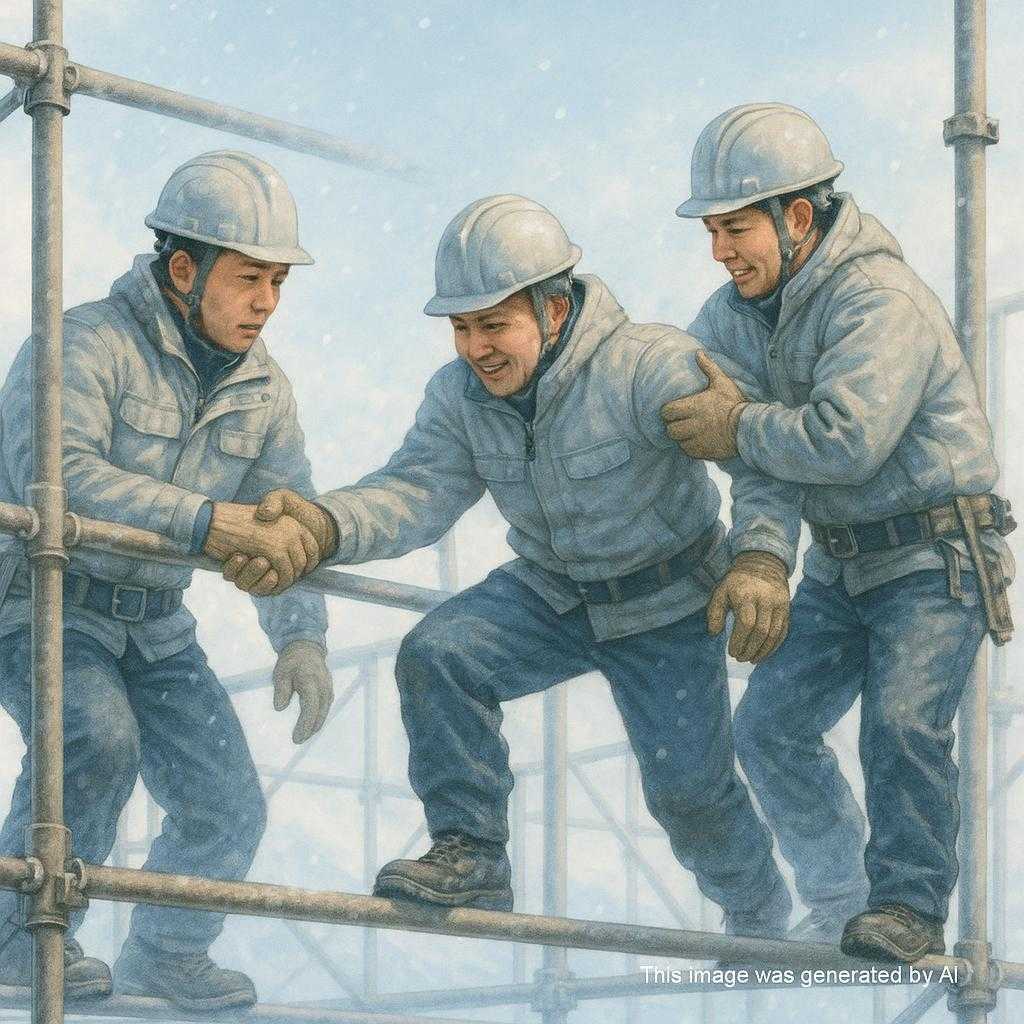 寒い時だからこそ必要な足場職人のチームワーク